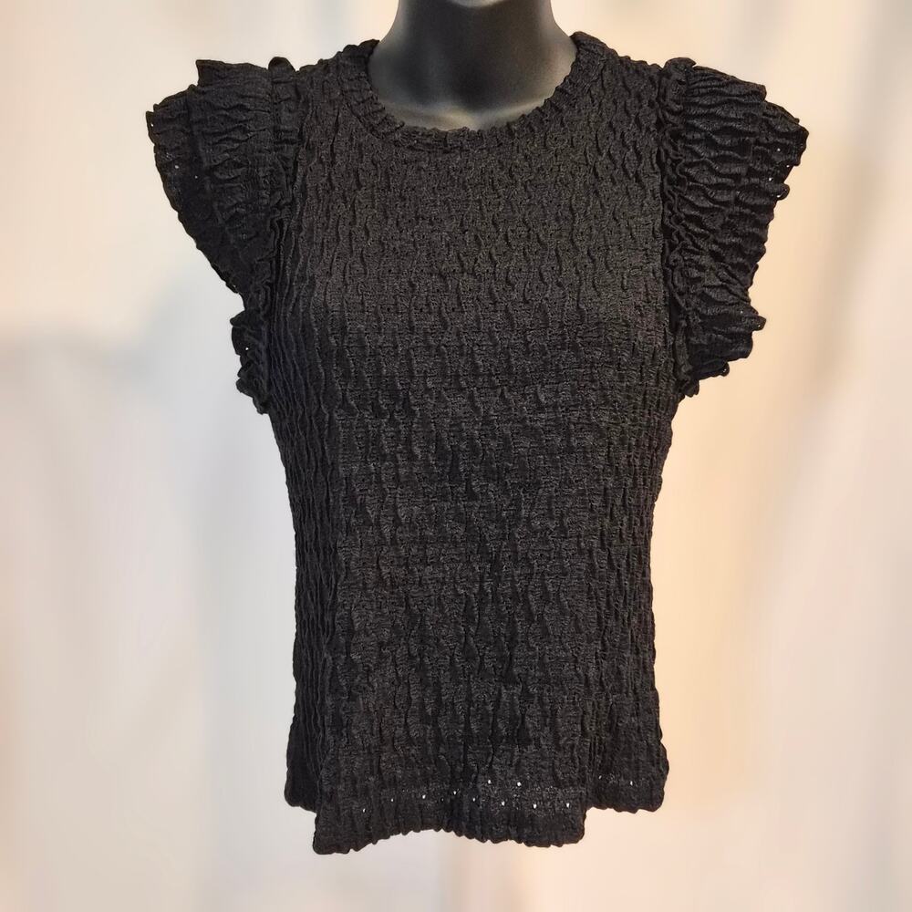 Atelier By Kirious Whimsigoth Black Popcorn Texture Ruffle Cap‎ Sleeve Top S